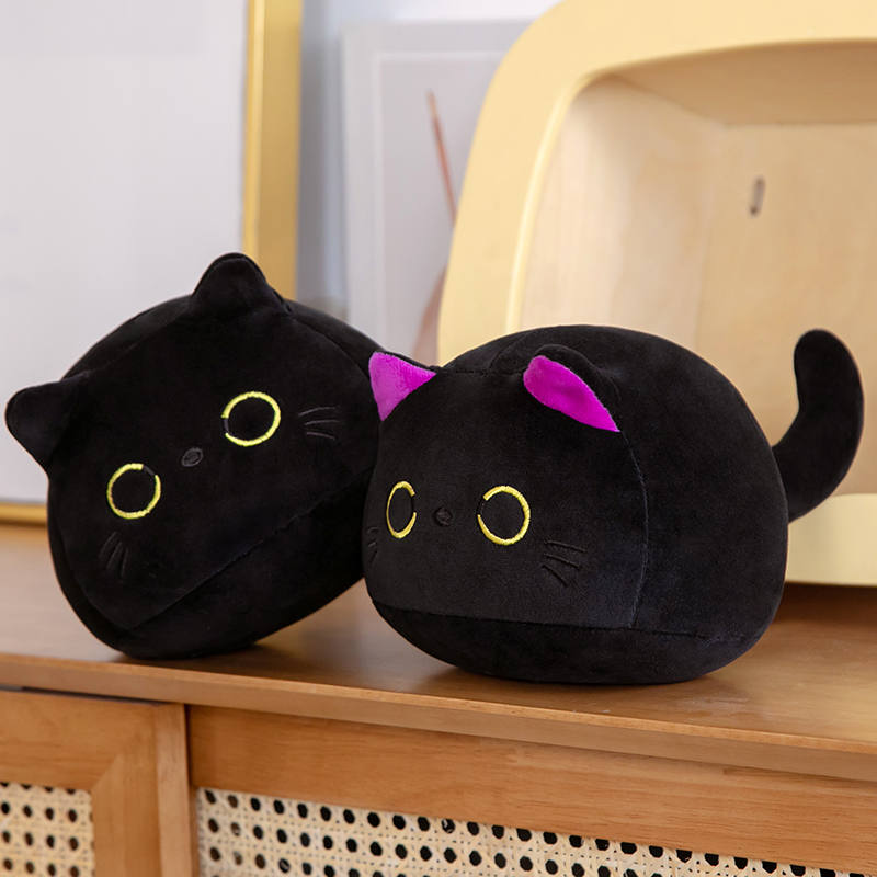 Kawaii Black Cat Plush Doll - Cute Round Ball Cat Keychain