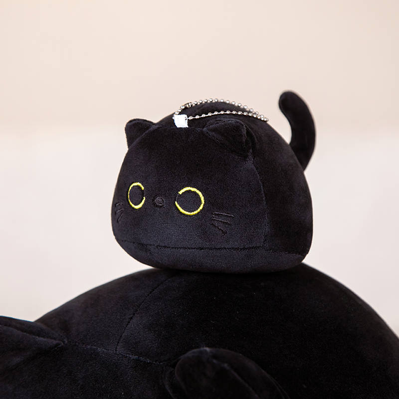 Kawaii Black Cat Plush Doll - Cute Round Ball Cat Keychain