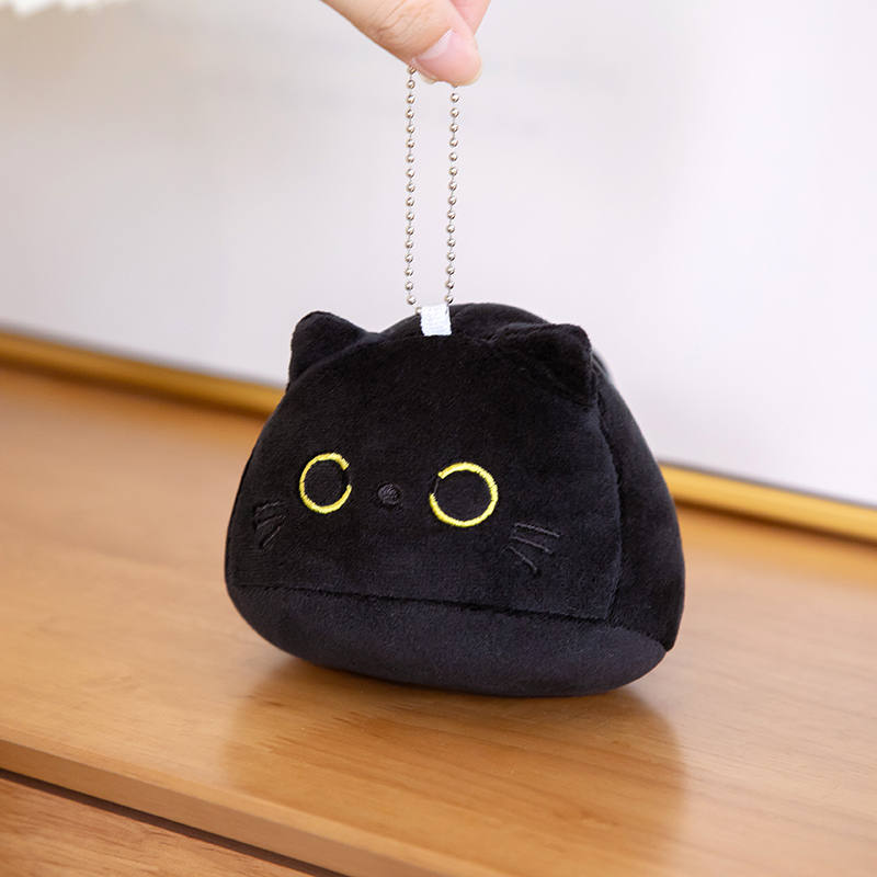 Kawaii Black Cat Plush Doll - Cute Round Ball Cat Keychain - Image 3