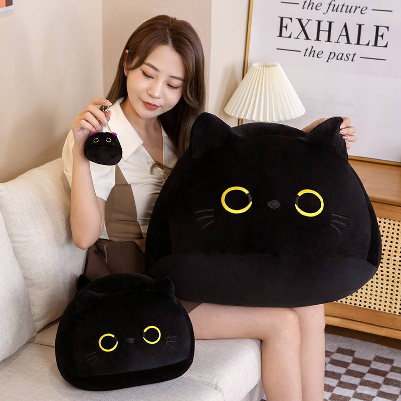 Kawaii Black Cat Plush Doll - Cute Round Ball Cat Keychain - Image 5