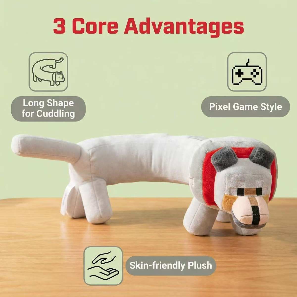 Pixel Wolf Plush Pillow - Game Style Wolf Doll